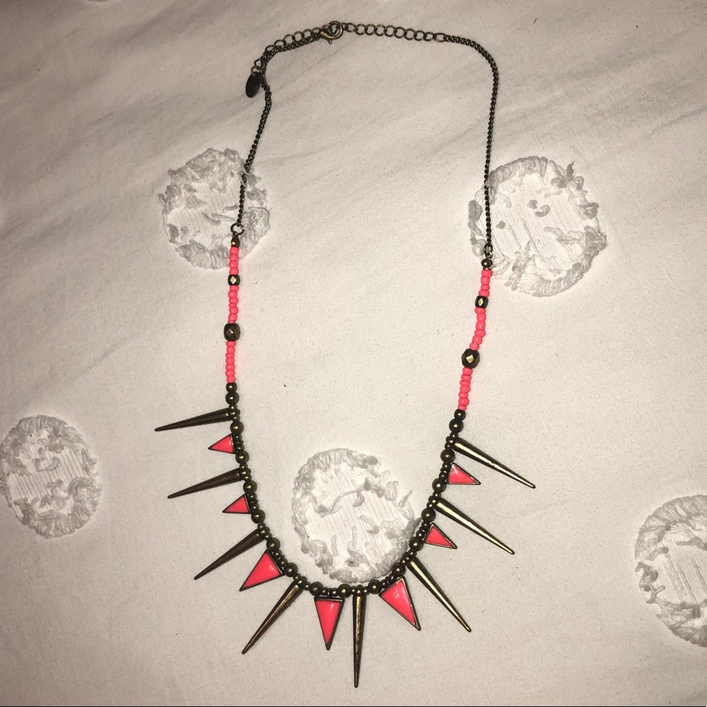 Coral & Gold Triangular/Spike Statement Necklace
